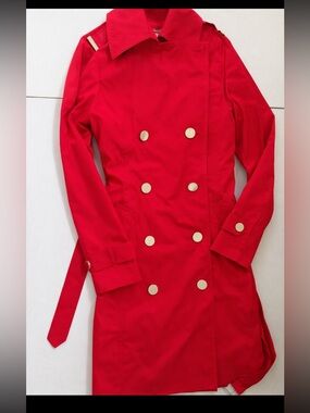 Michael Kors Bold Red Double-Breasted Trench Coat